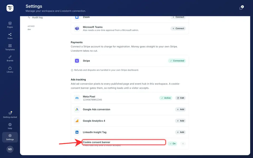 The consent banner is the only consent mechanism your pages have. Leave it on for GDPR.