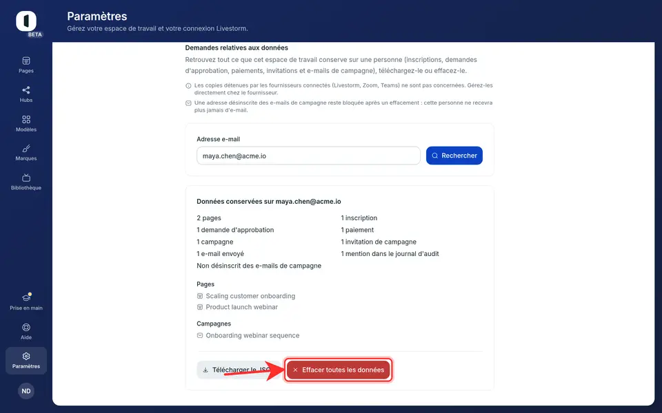 Pour tout supprimer, cliquez sur « Effacer toutes les données ».