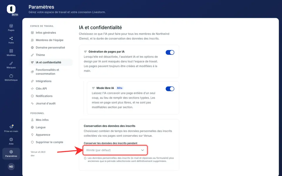 Les données plus anciennes que la période sélectionnée sont définitivement supprimées.