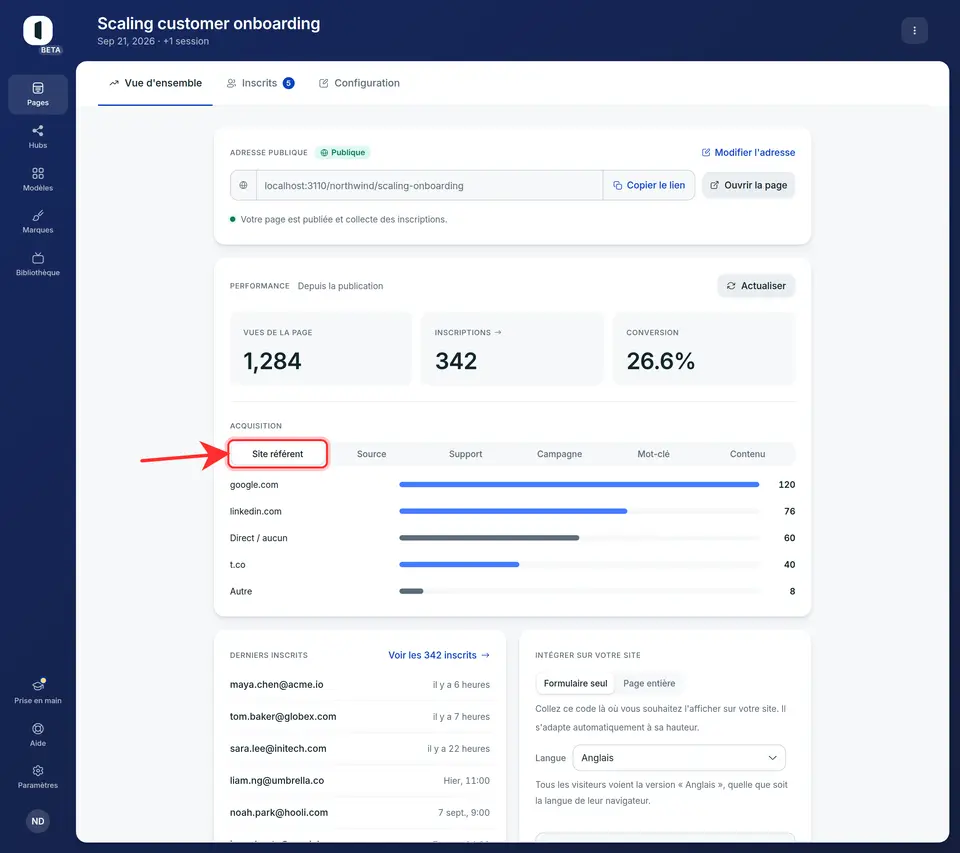 La répartition Site référent se remplit automatiquement depuis le navigateur du visiteur.