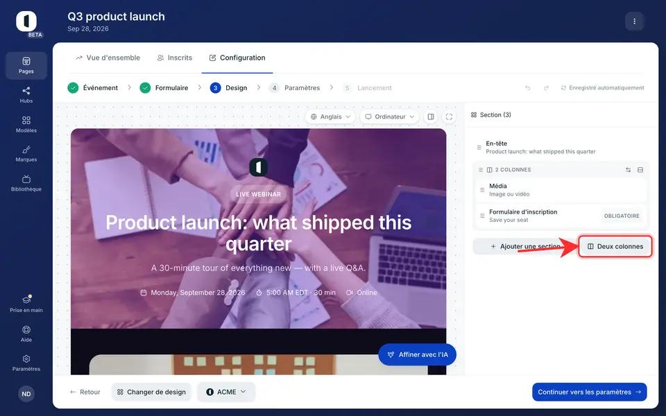 Ici, Média et le formulaire d’inscription partagent déjà une ligne.