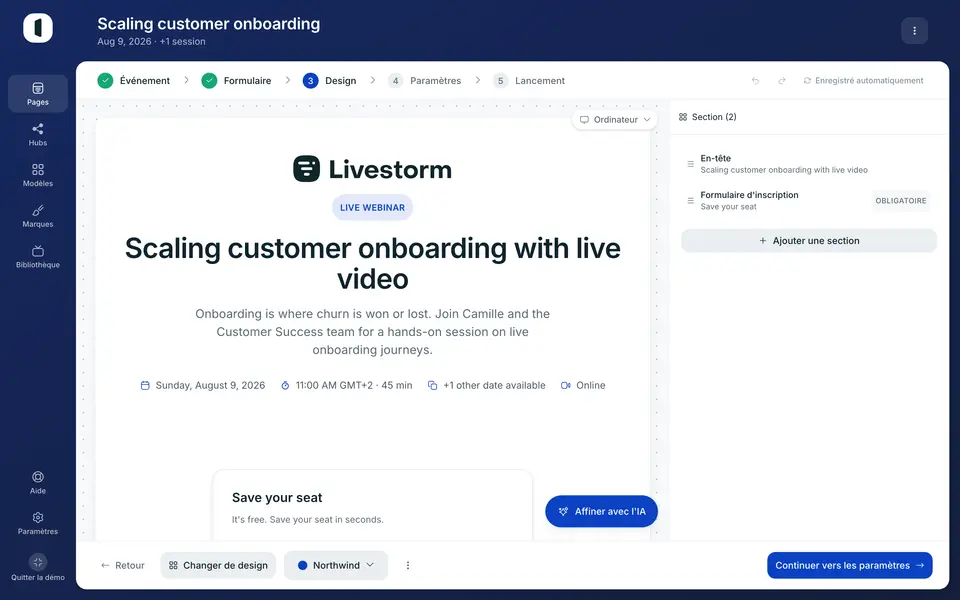 Ouvrez votre page dans le builder. En haut à droite, la pastille « Enregistré automatiquement » EST l'entrée de l'historique (il est aussi dans le menu ⋮).